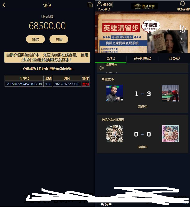 游戏胜负竞猜系统源码/台球有奖竞猜/自定义赛事/冠军优...